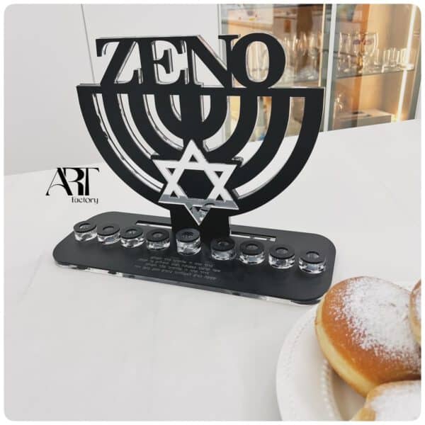 ⁦חנוכייה מעוגלת שחור מט ומגן דוד כסוף⁩ – תמונה ⁦6⁩