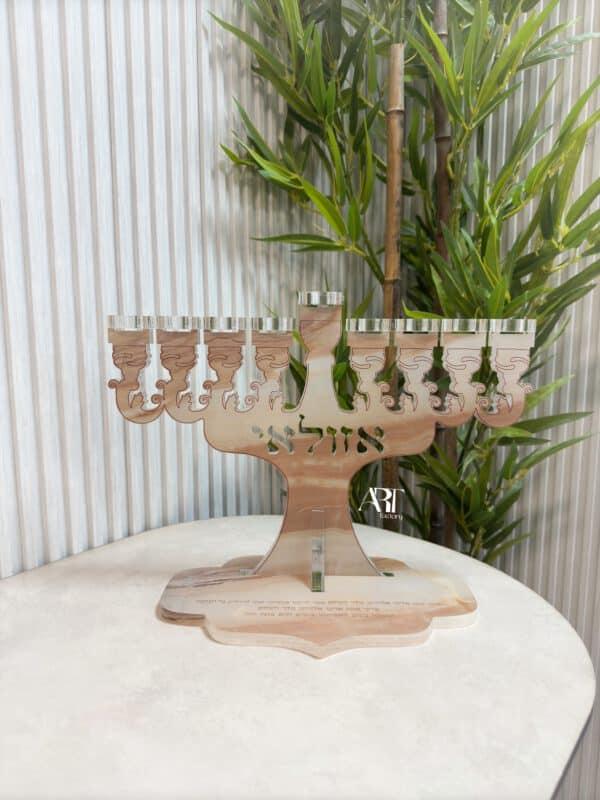 ⁦חנוכייה דגם ארט גווני חום ושמנת⁩ – תמונה ⁦2⁩