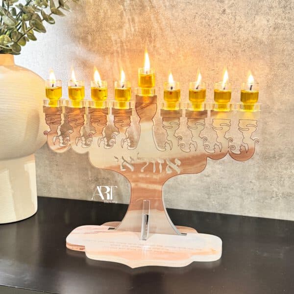 ⁦חנוכייה דגם ארט גווני חום ושמנת⁩ – תמונה ⁦3⁩